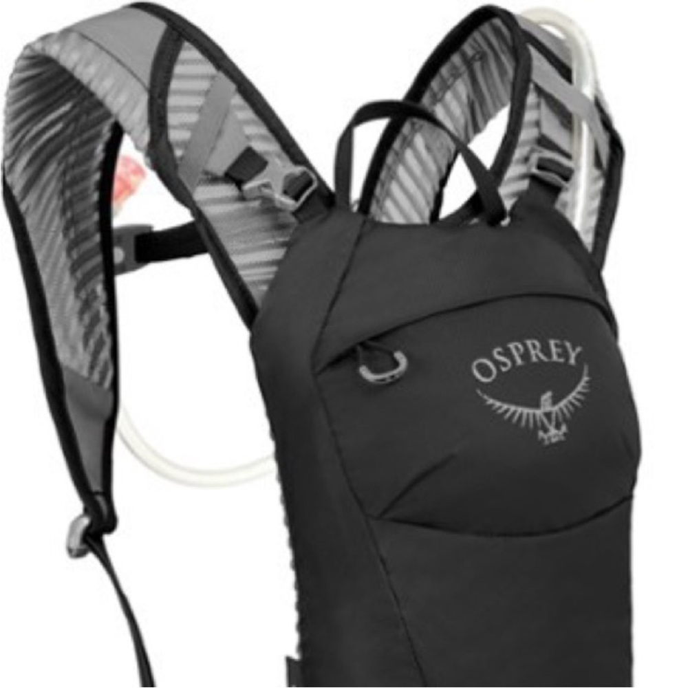 OSPREY kitsuma 3 Black Hydration Backpack with Gray Striped Shoulder Panels
